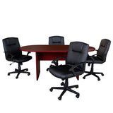 English Elm Commercial Grade 5 Piece Oval Conference Table Set with 4 Black LeatherSoft-Padded Task Chairs