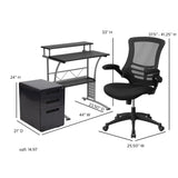 English Elm Work From Home Kit - Computer Desk, Ergonomic Mesh Office Chair and Locking Mobile Filing Cabinet with Inset Handles