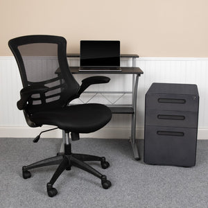 English Elm Work From Home Kit - Computer Desk, Ergonomic Mesh Office Chair and Locking Mobile Filing Cabinet with Inset Handles