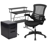 English Elm Work From Home Kit - Computer Desk, Ergonomic Mesh Office Chair and Locking Mobile Filing Cabinet with Inset Handles