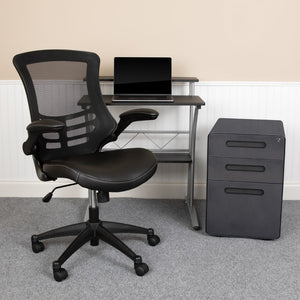 English Elm Work From Home Kit - Computer Desk, Ergonomic Mesh/LeatherSoft Office Chair and Locking Mobile Filing Cabinet