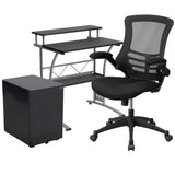 English Elm Work From Home Kit - Computer Desk, Ergonomic Mesh Office Chair and Locking Mobile Filing Cabinet with Side Handles