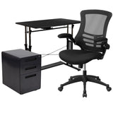 English Elm Work From Home Kit - Adjustable Computer Desk, Ergonomic Mesh Office Chair and Locking Mobile Filing Cabinet with Inset Handles