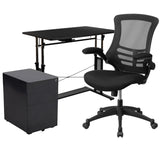 English Elm Work From Home Kit - Adjustable Computer Desk, Ergonomic Mesh Office Chair and Locking Mobile Filing Cabinet with Side Handles