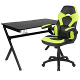 English Elm Black Gaming Desk and /Black Racing Chair Set with Cup Holder, Headphone Hook & 2 Wire Management Holes