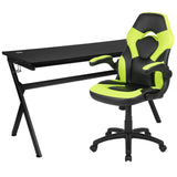 English Elm Gaming Desk and /Black Racing Chair Set /Cup Holder/Headphone Hook/Removable Mouse Pad Top - 2 Wire Management Holes