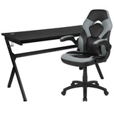 English Elm Gaming Desk and /Black Racing Chair Set /Cup Holder/Headphone Hook/Removable Mouse Pad Top - 2 Wire Management Holes