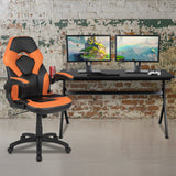 English Elm Gaming Desk and /Black Racing Chair Set /Cup Holder/Headphone Hook/Removable Mouse Pad Top - 2 Wire Management Holes