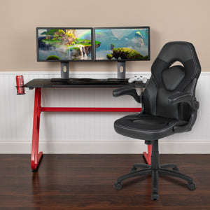 English Elm Red Gaming Desk and Racing Chair Set with Cup Holder and Headphone Hook