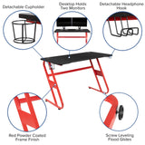 English Elm Red Gaming Desk and Racing Chair Set with Cup Holder and Headphone Hook