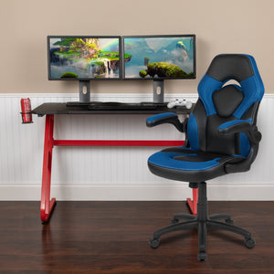 English Elm Red Gaming Desk and /Black Racing Chair Set with Cup Holder and Headphone Hook