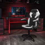 English Elm Red Gaming Desk and /Black Racing Chair Set with Cup Holder and Headphone Hook