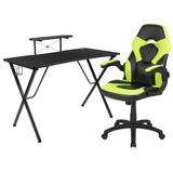 English Elm Black Gaming Desk and /Black Racing Chair Set with Cup Holder, Headphone Hook, and Monitor/Smartphone Stand