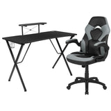 English Elm Black Gaming Desk and /Black Racing Chair Set with Cup Holder, Headphone Hook, and Monitor/Smartphone Stand