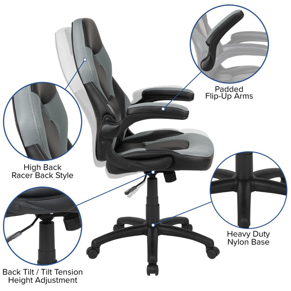 English Elm Black Gaming Desk and /Black Racing Chair Set with Cup Holder, Headphone Hook, and Monitor/Smartphone Stand