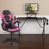 English Elm Black Gaming Desk and /Black Racing Chair Set with Cup Holder, Headphone Hook, and Monitor/Smartphone Stand