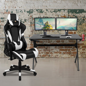 English Elm Gaming Desk and Reclining Gaming Chair Set with Cup Holder, Headphone Hook & 2 Wire Management Holes