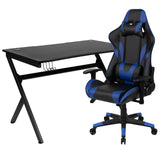 English Elm Black Gaming Desk and /Black Reclining Gaming Chair Set with Cup Holder, Headphone Hook & 2 Wire Management Holes