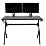 English Elm Black Gaming Desk and /Black Reclining Gaming Chair Set with Cup Holder, Headphone Hook & 2 Wire Management Holes