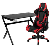 English Elm Black Gaming Desk and /Black Reclining Gaming Chair Set with Cup Holder, Headphone Hook & 2 Wire Management Holes