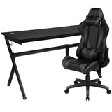 English Elm Gaming Desk and /Black Reclining Gaming Chair Set /Cup Holder/Headphone Hook/Removable Mouse Pad Top - Wire Management