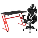 English Elm Red Gaming Desk and Reclining Gaming Chair Set with Cup Holder and Headphone Hook