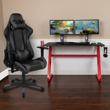 English Elm Red Gaming Desk and Reclining Gaming Chair Set with Cup Holder and Headphone Hook