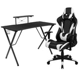 English Elm Gaming Desk and Reclining Gaming Chair Set with Cup Holder, Headphone Hook, and Monitor/Smartphone Stand