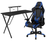 English Elm Black Gaming Desk and Reclining Gaming Chair Set with Cup Holder, Headphone Hook, and Monitor/Smartphone Stand