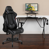 English Elm Black Gaming Desk and Reclining Gaming Chair Set with Cup Holder, Headphone Hook, and Monitor/Smartphone Stand