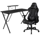 English Elm Black Gaming Desk and Reclining Gaming Chair Set with Cup Holder, Headphone Hook, and Monitor/Smartphone Stand