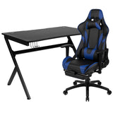 English Elm Black Gaming Desk and Footrest Reclining Gaming Chair Set with Cup Holder, Headphone Hook & 2 Wire Management Holes