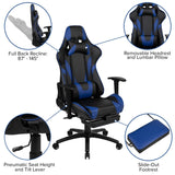 English Elm Black Gaming Desk and Footrest Reclining Gaming Chair Set with Cup Holder, Headphone Hook & 2 Wire Management Holes