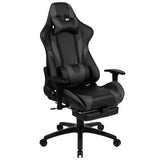 English Elm Black Gaming Desk and Footrest Reclining Gaming Chair Set with Cup Holder, Headphone Hook & 2 Wire Management Holes