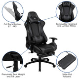 English Elm Black Gaming Desk and Footrest Reclining Gaming Chair Set with Cup Holder, Headphone Hook & 2 Wire Management Holes