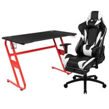 English Elm Red Gaming Desk and Footrest Reclining Gaming Chair Set with Cup Holder and Headphone Hook