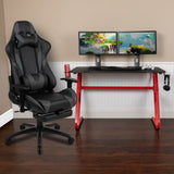 English Elm Red Gaming Desk with Cup Holder/Headphone Hook & Reclining Gaming Chair with Footrest