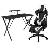 English Elm Gaming Desk and Footrest Reclining Gaming Chair Set with Cup Holder, Headphone Hook, and Monitor/Smartphone Stand