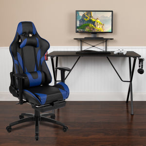 English Elm Black Gaming Desk with Cup Holder/Headphone Hook and Monitor/Smartphone Stand & Reclining Gaming Chair with Footrest