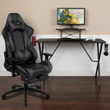 English Elm Black Gaming Desk with Cup Holder/Headphone Hook and Monitor/Smartphone Stand & Reclining Gaming Chair with Footrest