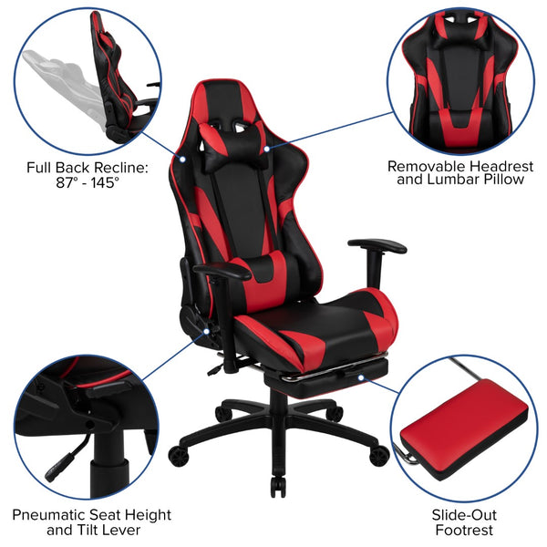 English Elm Black Gaming Desk and /Black Footrest Reclining Gaming Chair Set with Cup Holder, Headphone Hook, & Monitor/Smartphone Stand