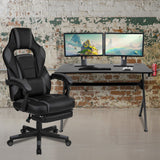 Gaming Desk with Cup Holder/Headphone Hook/2 Wire Management Holes & Reclining Back/Arms Gaming Chair with Footrest