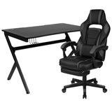 English Elm Gaming Desk with Cup Holder/Headphone Hook/2 Wire Management Holes & Reclining Back/Arms Gaming Chair with Footrest