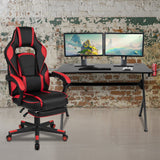 Black Gaming Desk with Cup Holder/Headphone Hook/2 Wire Management Holes & Reclining Back/Arms Gaming Chair with Footrest