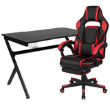 English Elm Black Gaming Desk with Cup Holder/Headphone Hook/2 Wire Management Holes & Reclining Back/Arms Gaming Chair with Footrest