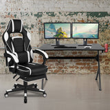 English Elm Black Gaming Desk with Cup Holder/Headphone Hook/2 Wire Management Holes & Reclining Back/Arms Gaming Chair with Footrest