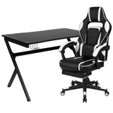 English Elm Black Gaming Desk with Cup Holder/Headphone Hook/2 Wire Management Holes & Reclining Back/Arms Gaming Chair with Footrest