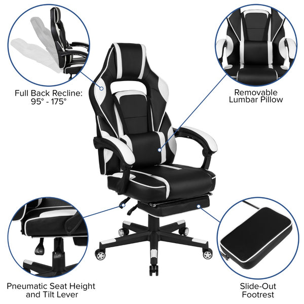 English Elm Black Gaming Desk with Cup Holder/Headphone Hook/2 Wire Management Holes & Reclining Back/Arms Gaming Chair with Footrest