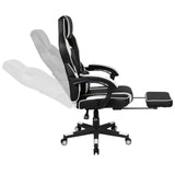 English Elm Black Gaming Desk with Cup Holder/Headphone Hook/2 Wire Management Holes & Reclining Back/Arms Gaming Chair with Footrest