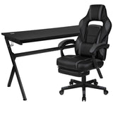 English Elm Gaming Desk with Cup Holder/Headphone Hook/Removable Mousepad Top & Reclining Back/Arms Gaming Chair with Footrest